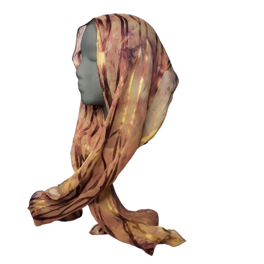 Hand Dyed Scarf Natural Browns Reds Cappuccino Easter Mother's Day Wedding NWT